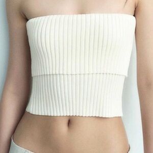 *NWOT* Zara Women’s White Ribbed Foldover Bandeau Tube Top, Size Medium